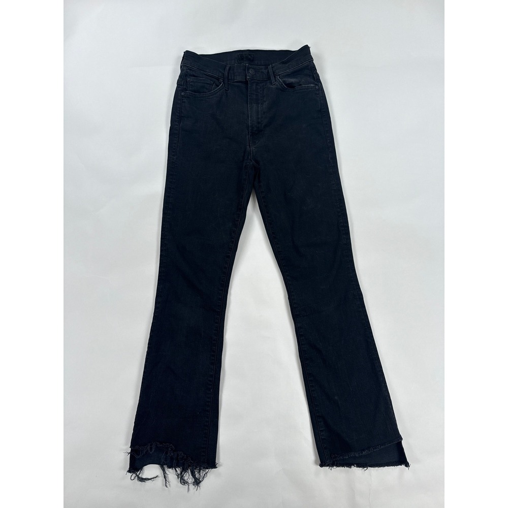 MOTHER The Insider Crop Step Fray Jeans 26 Not Guilty Black High Rise Bootcut